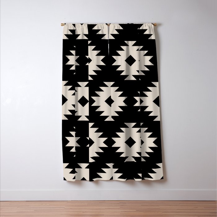 Southwestern Pattern 542 Black and Linen White Window Curtain Gallery Image 3
