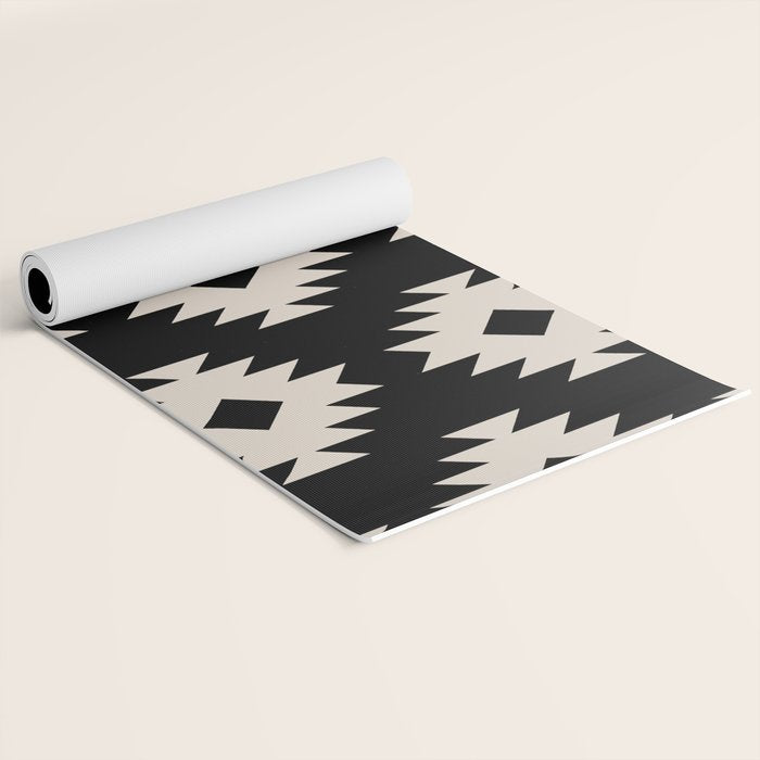 Southwestern Pattern 542 Black and Linen White Yoga Mat Gallery Image 2