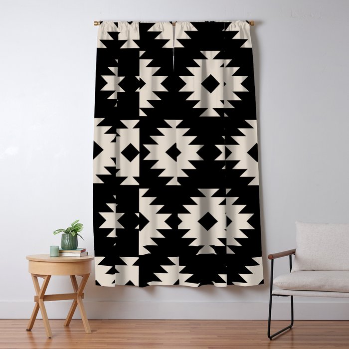 Southwestern Pattern 542 Black and Linen White Window Curtain Gallery Image 5