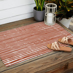 Rustic, Abstract Stripes Pattern in Terracotta Outdoor Rug Gallery Image 2