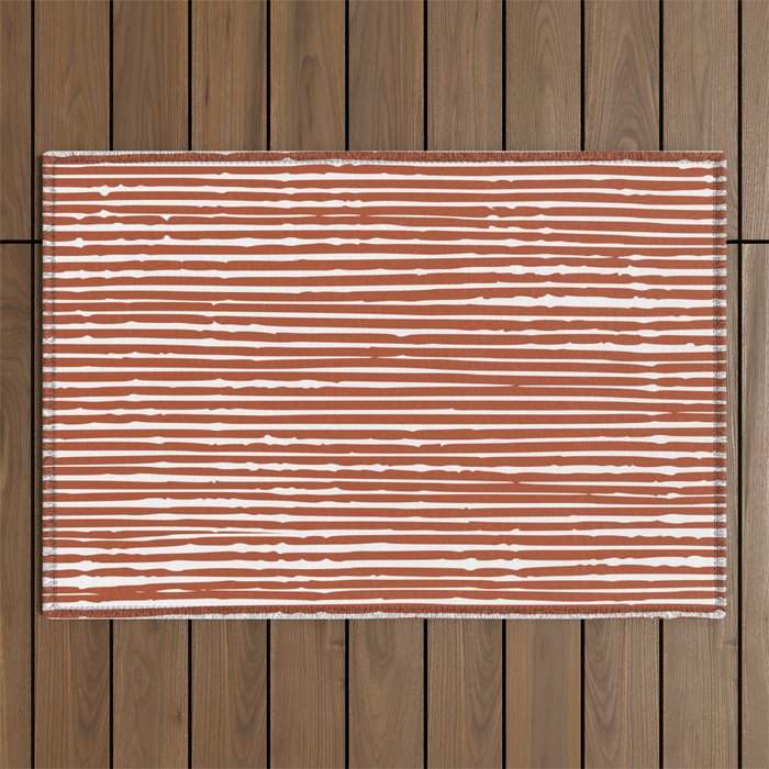 Rustic, Abstract Stripes Pattern in Terracotta Outdoor Rug Gallery Image 1