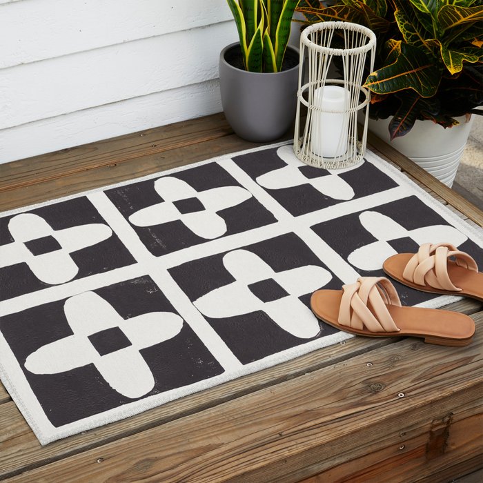 Floral Tiles / Lino Print Outdoor Rug Gallery Image 2