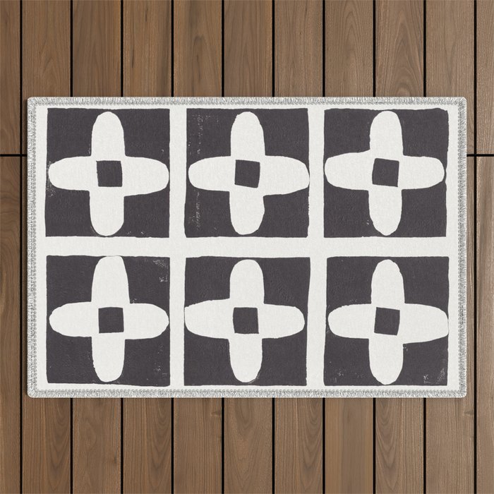Floral Tiles / Lino Print Outdoor Rug Gallery Image 1