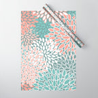 Festive, Floral Prints, Teal and Coral Wrapping Paper Gallery Image 1
