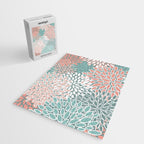 Festive, Floral Prints, Teal and Coral Jigsaw Puzzle Gallery Image 2