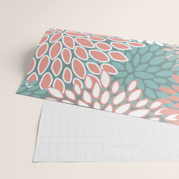 Festive, Floral Prints, Teal and Coral Wrapping Paper Gallery Image 2