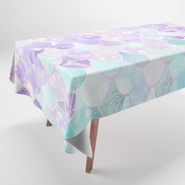 Cute Mermaid Pattern, Light Pink, Purple, Teal Tablecloth Gallery Image 1