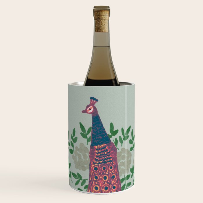 Peacock and Flower - Pink and Sage Wine Chiller Gallery Image 1
