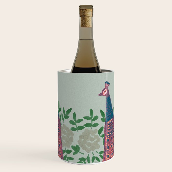 Peacock and Flower - Pink and Sage Wine Chiller Gallery Image 3