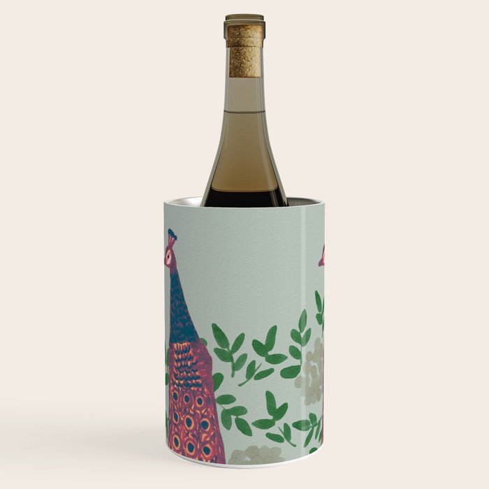Peacock and Flower - Pink and Sage Wine Chiller Gallery Image 2
