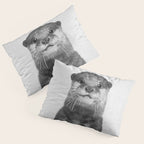 Otter - Black & White Pillow Sham Gallery Image 3