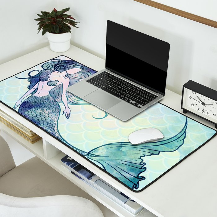 Watercolor Mermaid Desk Mat Gallery Image 2