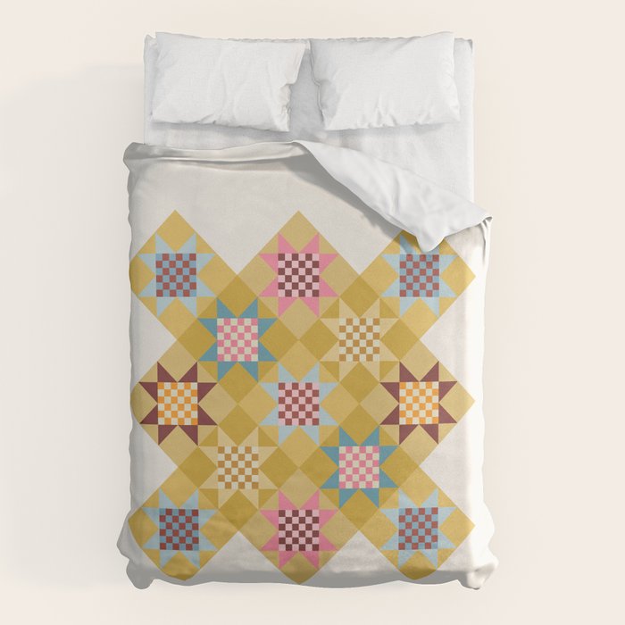 Checkerboard Quilt Shapes - Multicolor Gold Duvet Cover Gallery Image 1