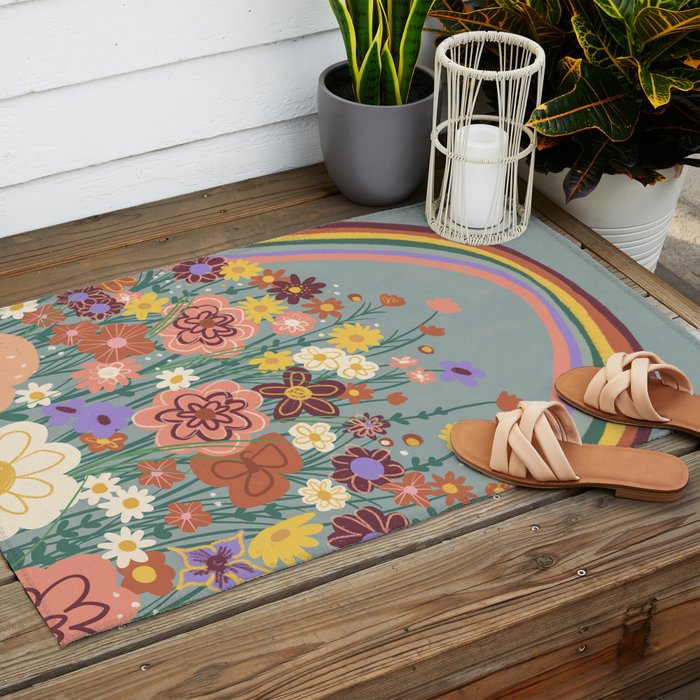 Retro meadow Outdoor Rug Gallery Image 2