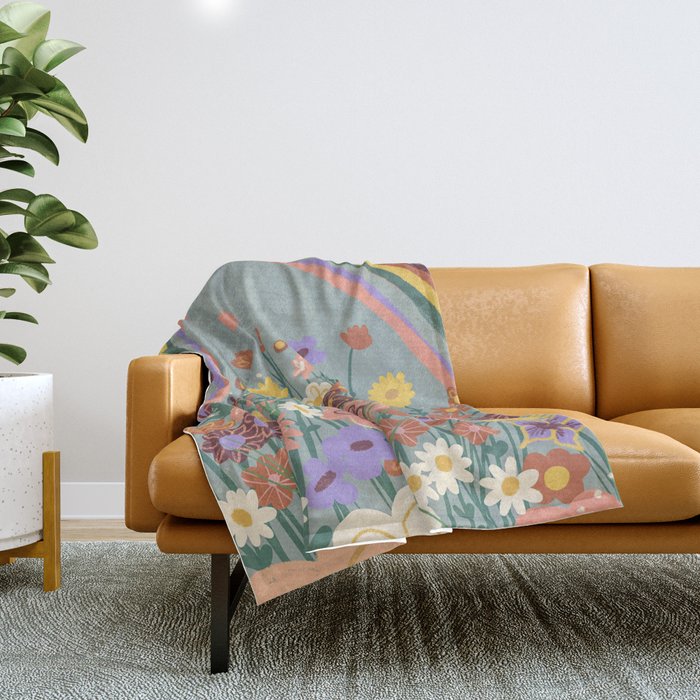 Retro meadow Throw Blanket Gallery Image 1