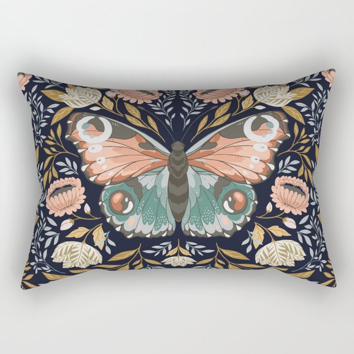 William Morris Inspired Butterfly Pattern - Midnight Garden Rectangular Pillow Gallery Image 1