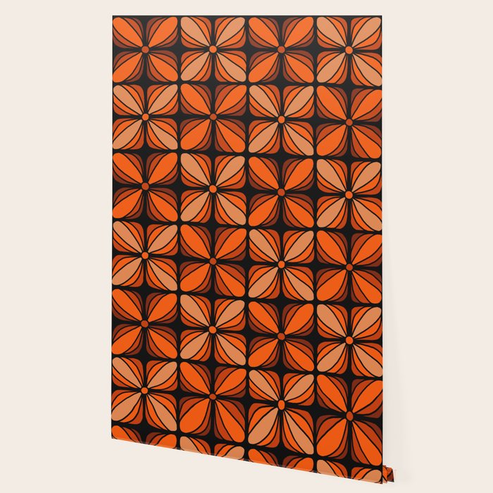 Retro 70s square mod flowers orange brown Wallpaper Gallery Image 2