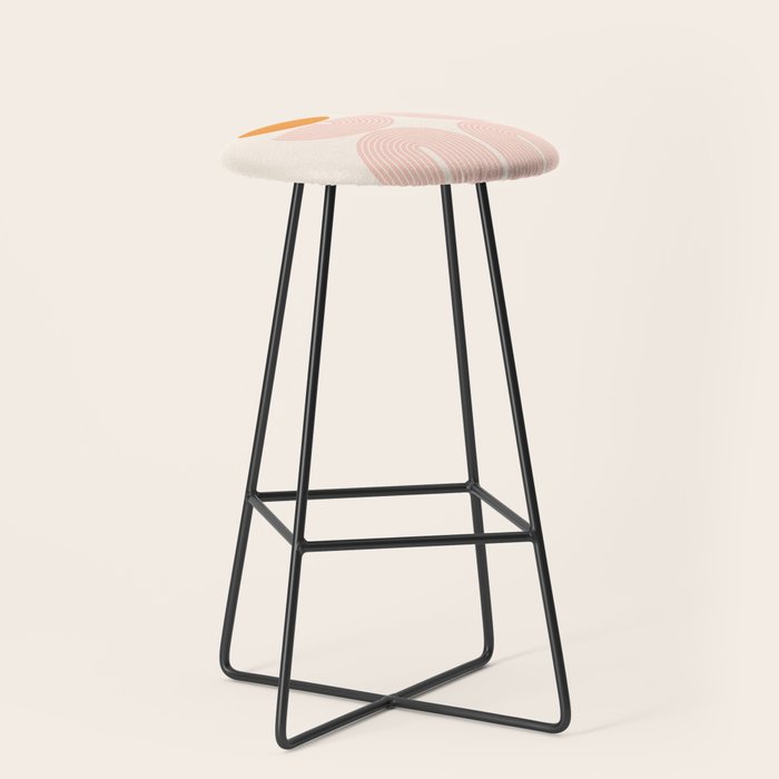 Mid Century Modern Geometric 43 in Coral Orange (Rainbow and Sun Abstraction) Stool Gallery Image 1