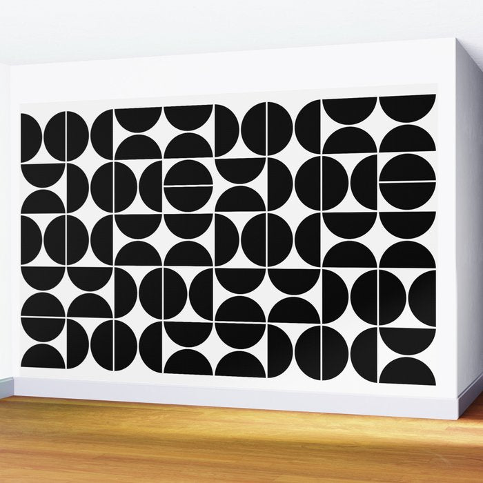 Mid Century Modern Geometric 04 Black Wall Mural Gallery Image 2