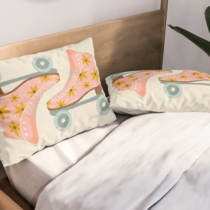 Retro Roller Skates - Blush & Mint Palette Pillow Sham Gallery Image 2
