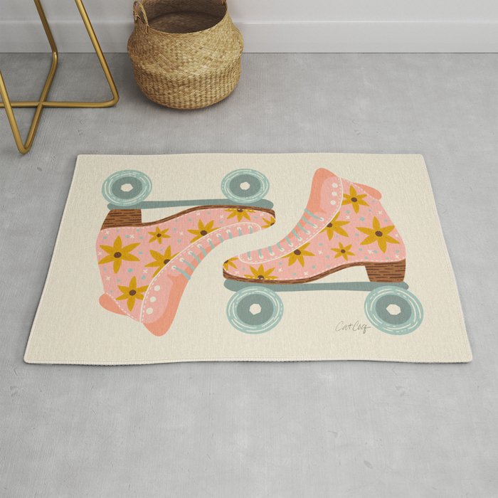 Retro Roller Skates - Blush & Mint Palette Rug Gallery Image 1