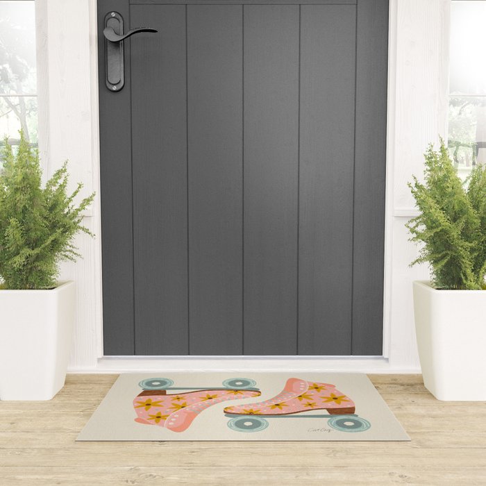 Retro Roller Skates - Blush & Mint Palette Welcome Mat Gallery Image 3