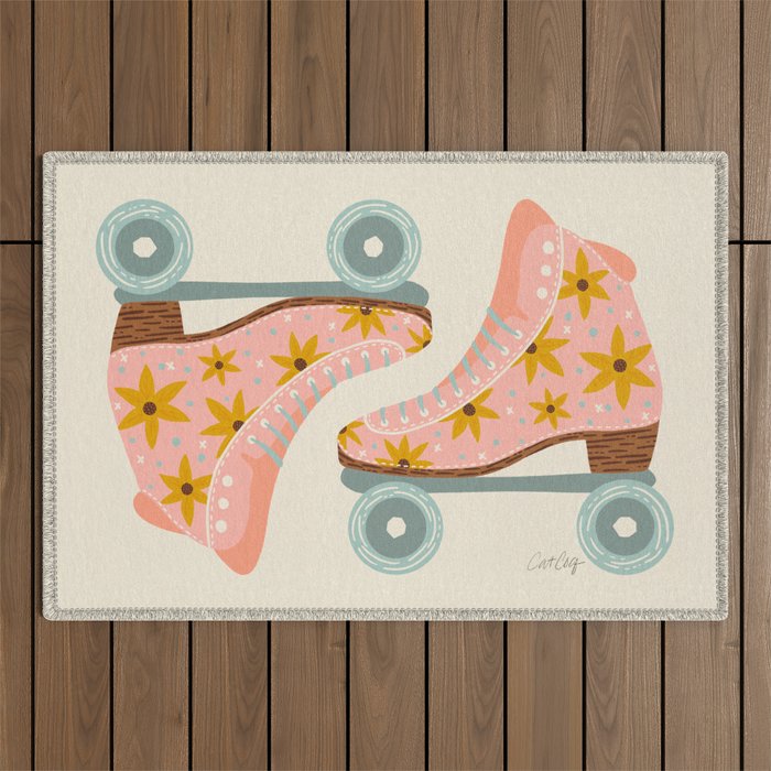 Retro Roller Skates - Blush & Mint Palette Outdoor Rug Gallery Image 1