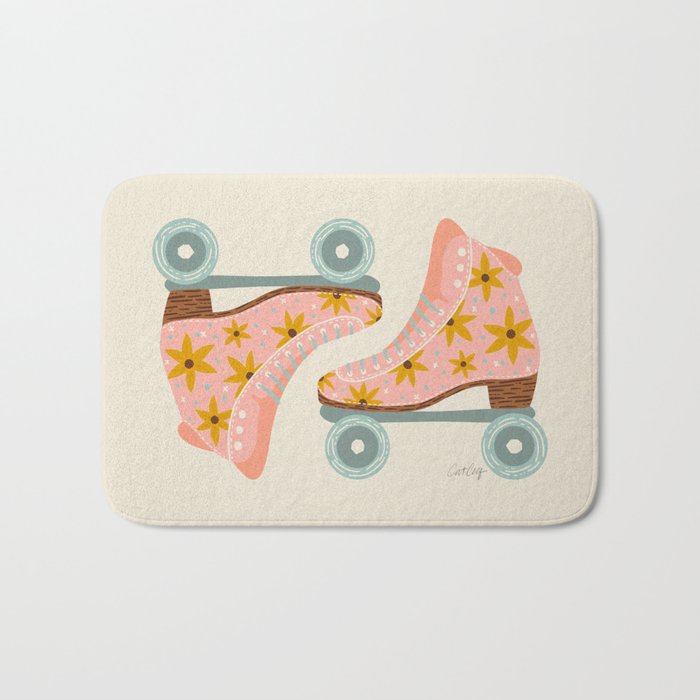 Retro Roller Skates - Blush & Mint Palette Bath Mat Gallery Image 1