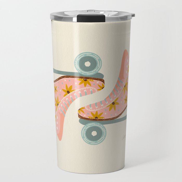 Retro Roller Skates - Blush & Mint Palette Travel Mug Gallery Image 1