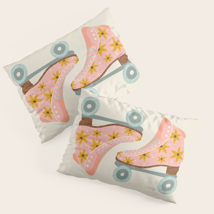 Retro Roller Skates - Blush & Mint Palette Pillow Sham Gallery Image 1