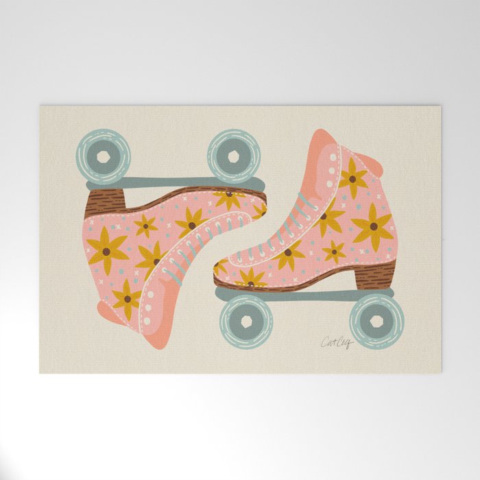 Retro Roller Skates - Blush & Mint Palette Welcome Mat Gallery Image 1