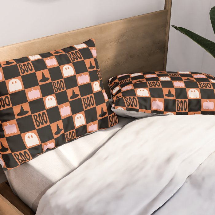 Halloween Checkered Print in Orange Pillow Sham Gallery Image 2