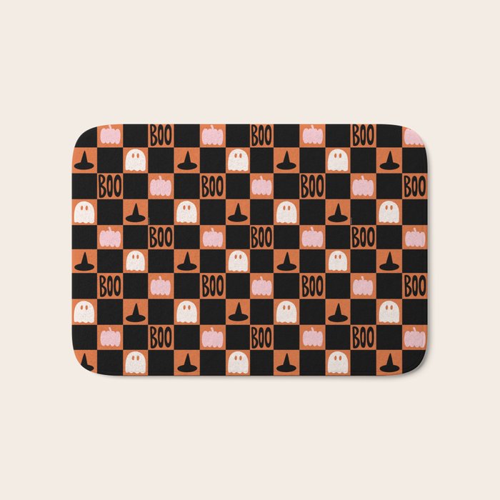 Halloween Checkered Print in Orange Bath Mat Gallery Image 1