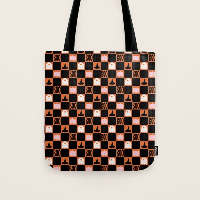 Halloween Checkered Print in Orange Tote Bag Gallery Image 1