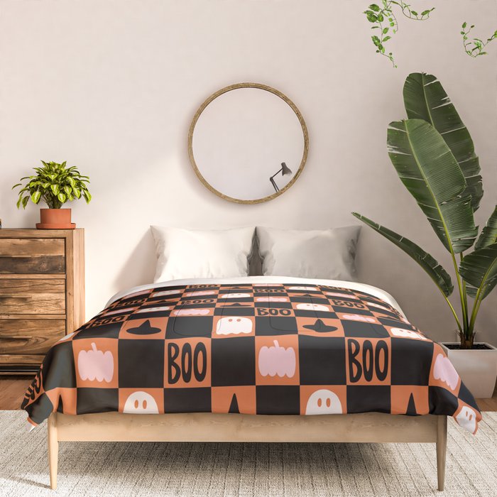Halloween Checkered Print in Orange Comforter Gallery Image 3