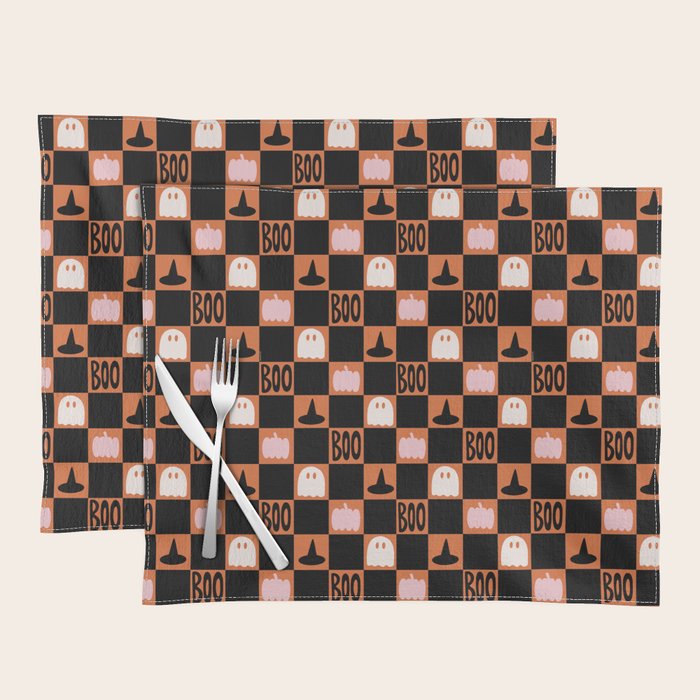 Halloween Checkered Print in Orange Placemat Gallery Image 1