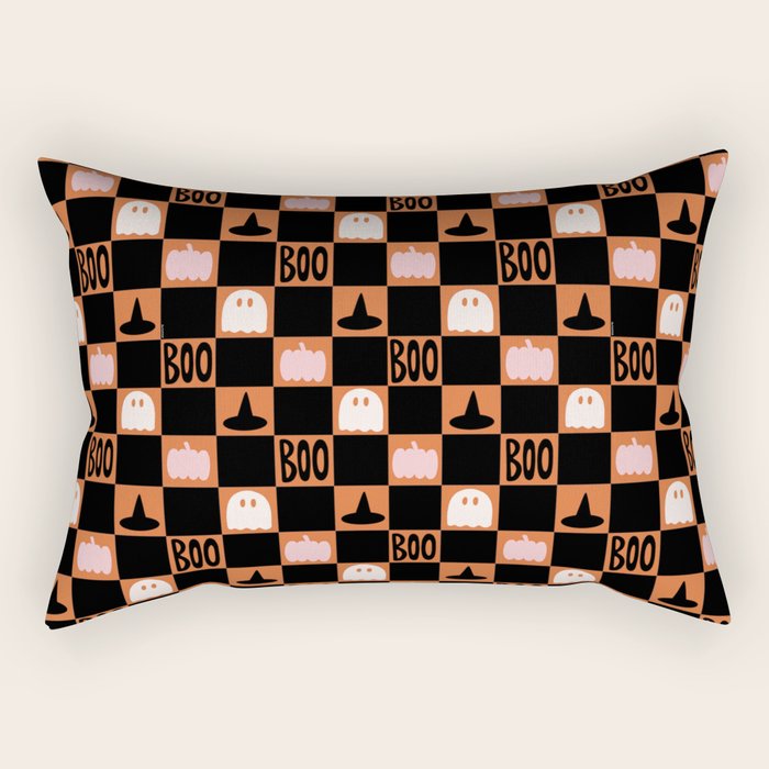 Halloween Checkered Print in Orange Rectangular Pillow Gallery Image 2