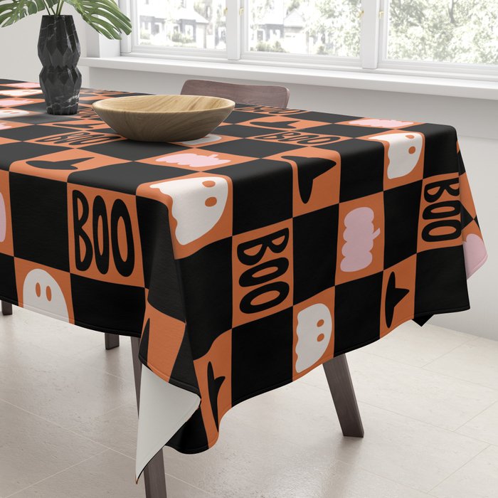 Halloween Checkered Print in Orange Tablecloth Gallery Image 3