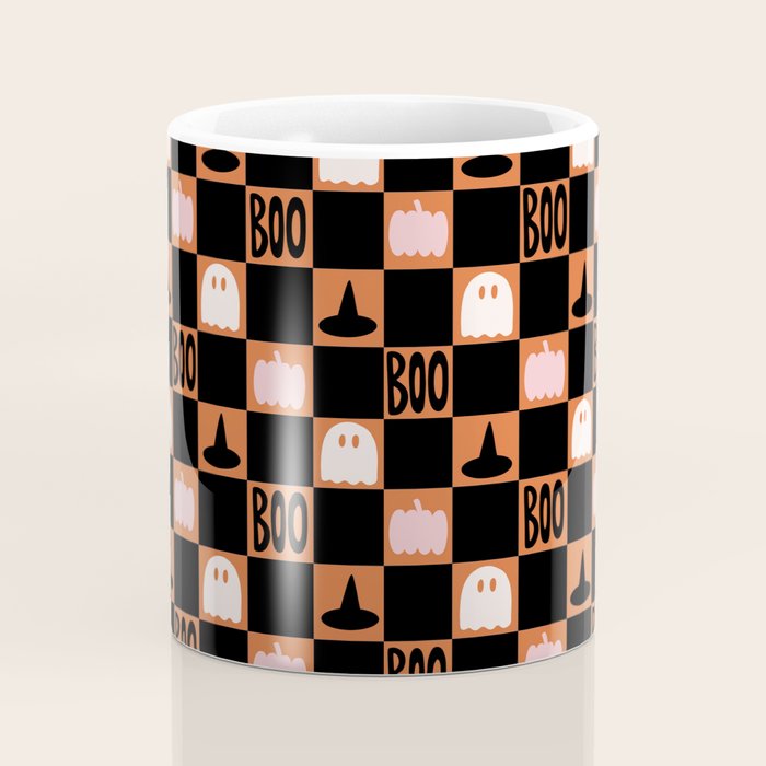 Halloween Checkered Print in Orange Coffee Mug Gallery Image 4