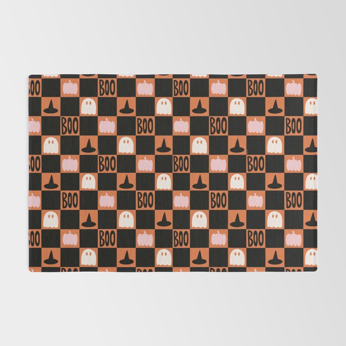 Halloween Checkered Print in Orange Rug Gallery Image 2