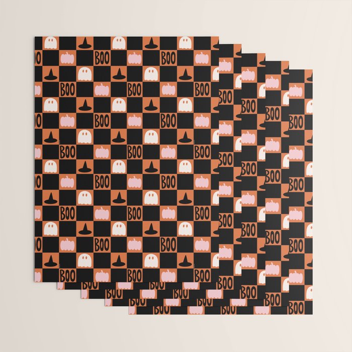 Halloween Checkered Print in Orange Wrapping Paper Gallery Image 3