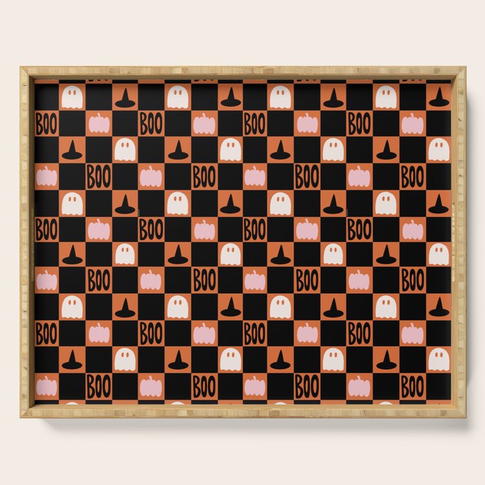 Halloween Checkered Print in Orange Serving Tray Gallery Image 1