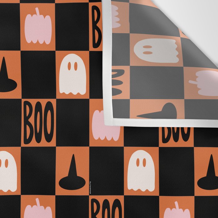 Halloween Checkered Print in Orange Wall Tapestry Gallery Image 3