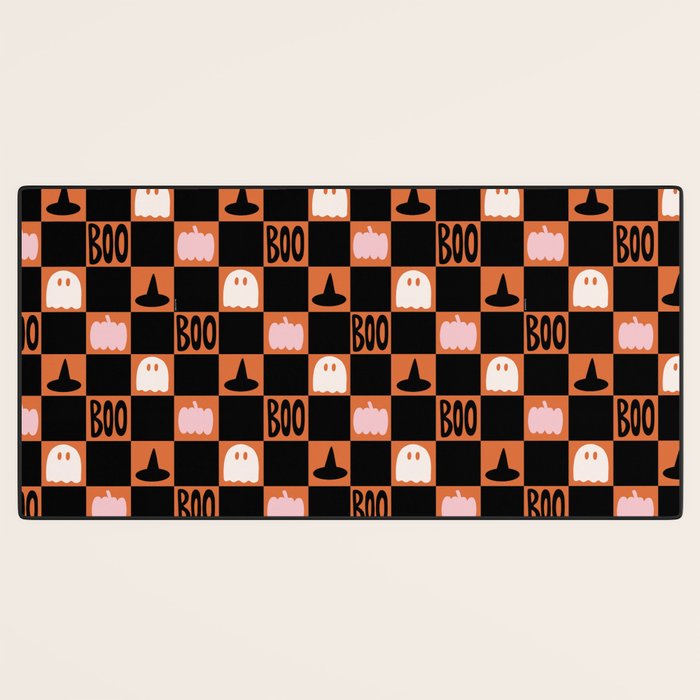 Halloween Checkered Print in Orange Desk Mat Gallery Image 3