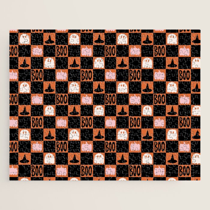 Halloween Checkered Print in Orange Jigsaw Puzzle Gallery Image 1