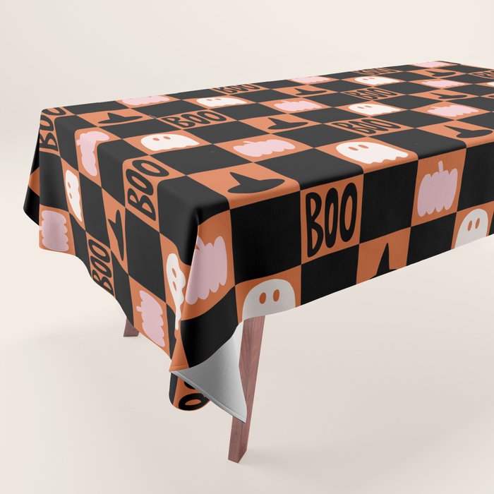 Halloween Checkered Print in Orange Tablecloth Gallery Image 1