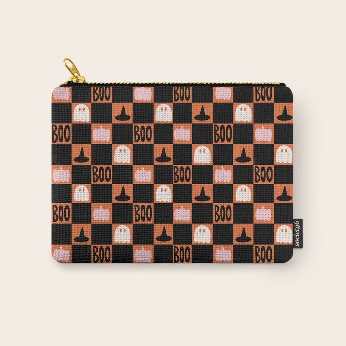 Halloween Checkered Print in Orange Carry All Pouch Gallery Image 1