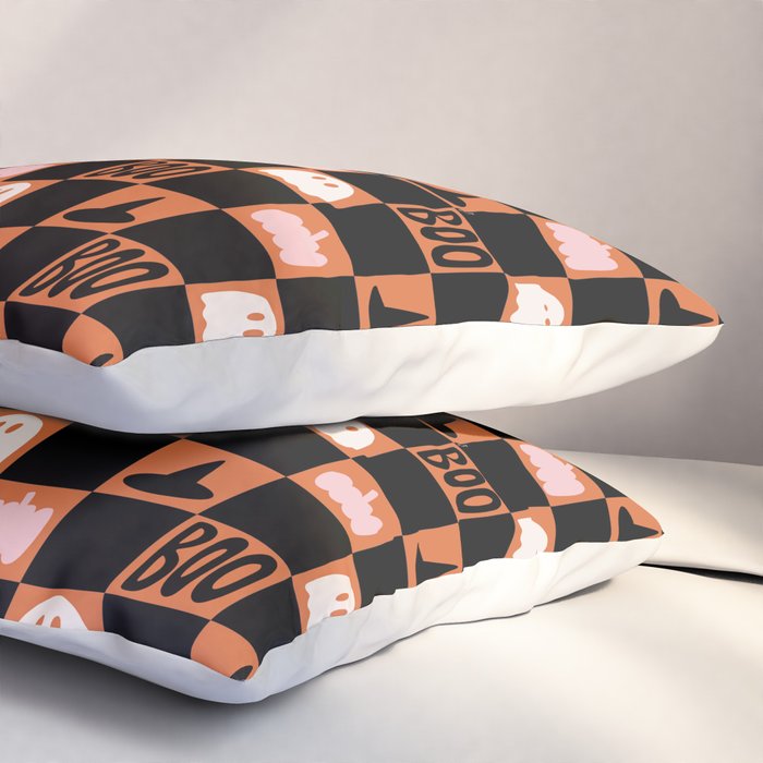 Halloween Checkered Print in Orange Pillow Sham Gallery Image 3