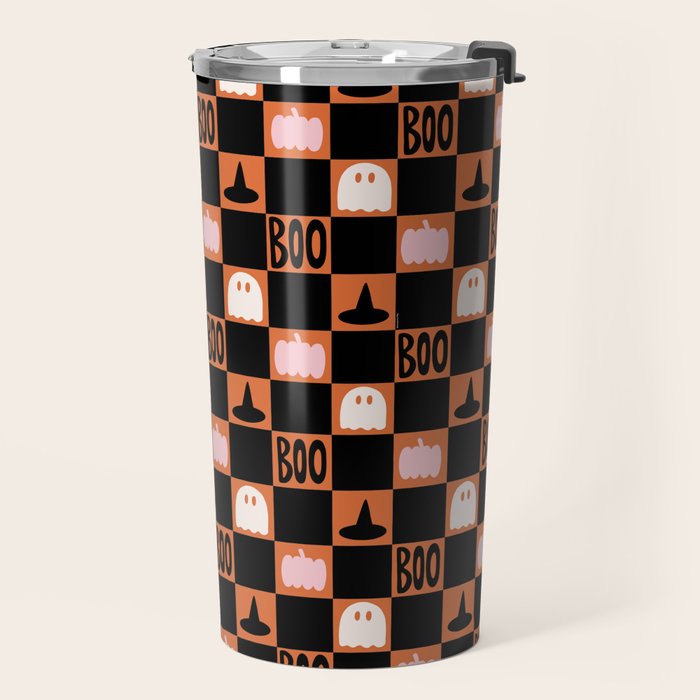 Halloween Checkered Print in Orange Travel Mug Gallery Image 2