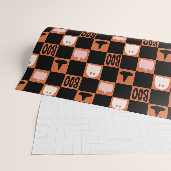 Halloween Checkered Print in Orange Wrapping Paper Gallery Image 2